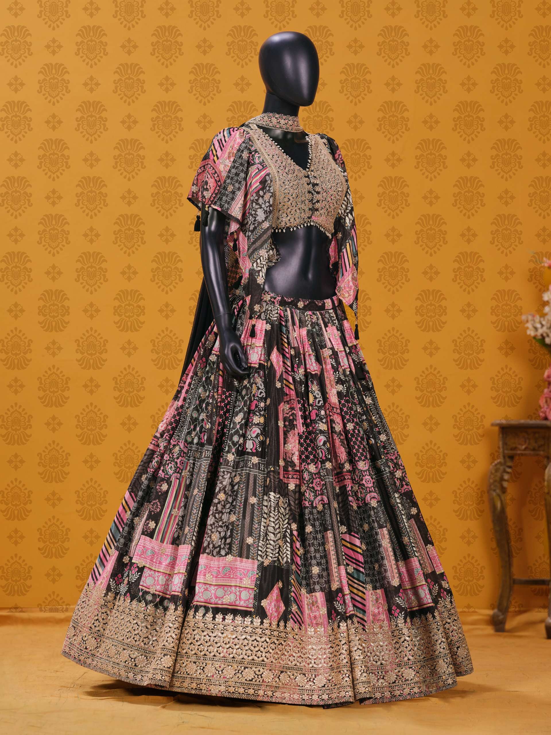 Black Multicolor in Chinnon Silk Royal and Heritage fabric Lehenga Choli wholesale in surat 7050 Black 